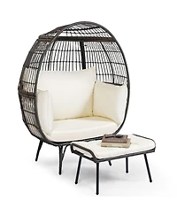 Gymax 2 Pcs Patio Wicker Lounge Basket Set Oversized Egg Chair w/ Soft Cushions