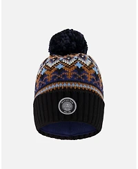 Deux par Boy Lined Knit Winter Hat with Pompom Taupe and Navy - Toddler|Child