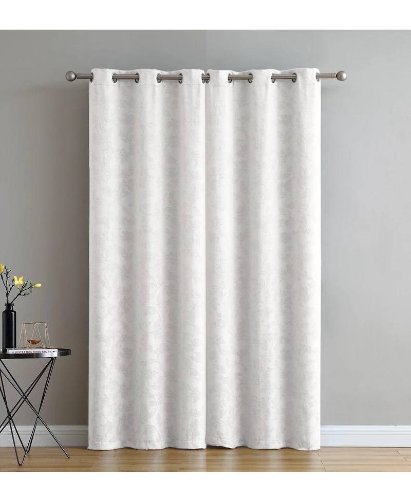 Kate Aurora Chic Living 2 Pack Floral Leaves Embossed Room Darkening Grommet Top Curtain Panels - 84 in. Long Ivory