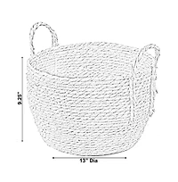 Wickerwise Decorative Round Wicker Woven Rope Storage Blanket Basket with Braided Handles
