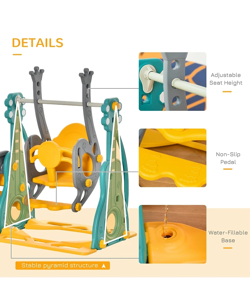 Qaba Toddler Swing and Slide Set with Basketball Hoop, Guitar Theme,