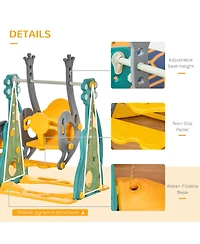 Qaba Toddler Swing and Slide Set with Basketball Hoop, Guitar Theme,