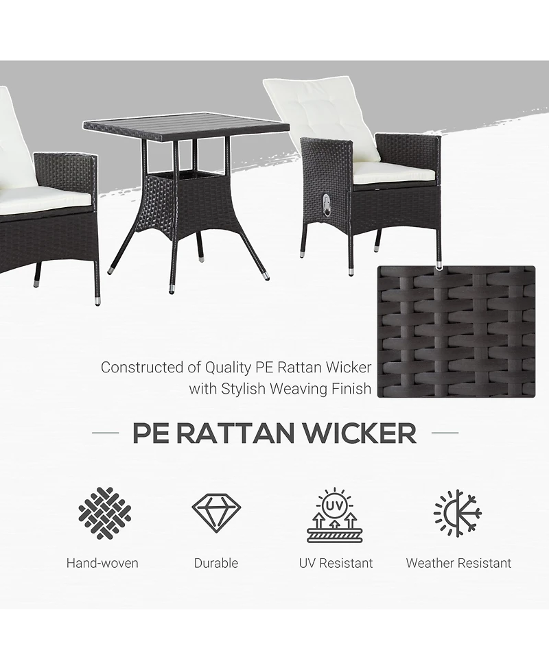 Outsunny 3pc Patio Furniture, Wicker Reclining Chairs & Table,