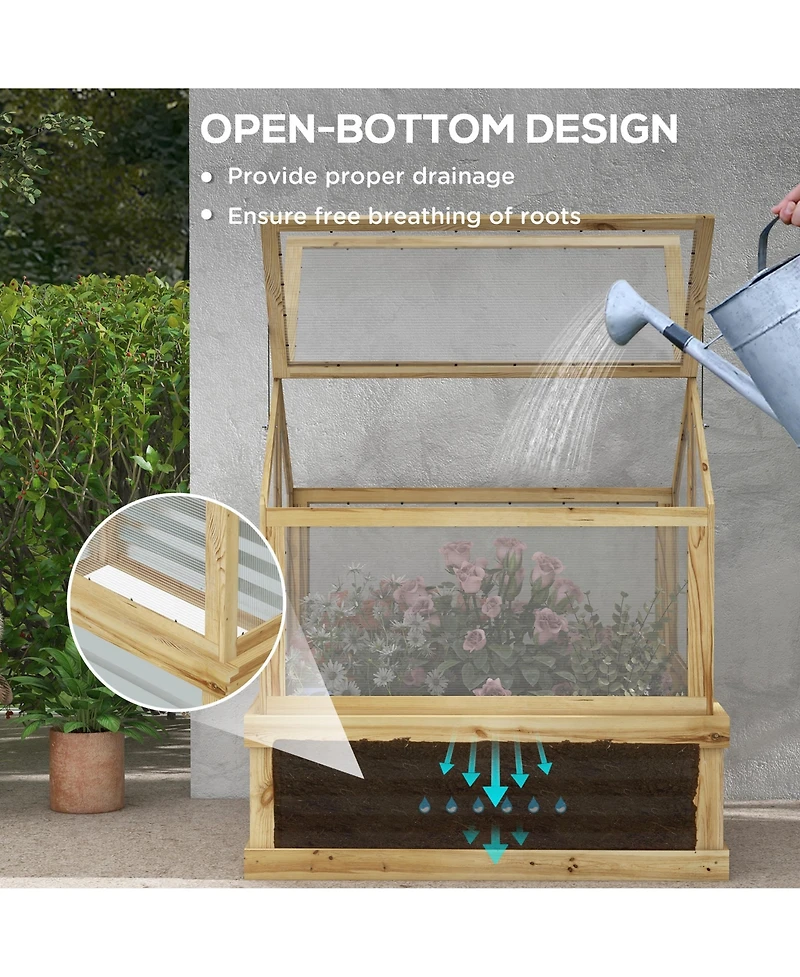 Outsunny Raised Garden Bed with Wooden Cold Frame, 35.5" x 31.5" x 36"