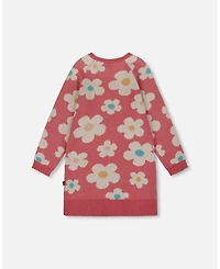 Deux par Toddler Girls Knitted Dress with Flower Jacquard Old Pink and Beige - Toddler|Child
