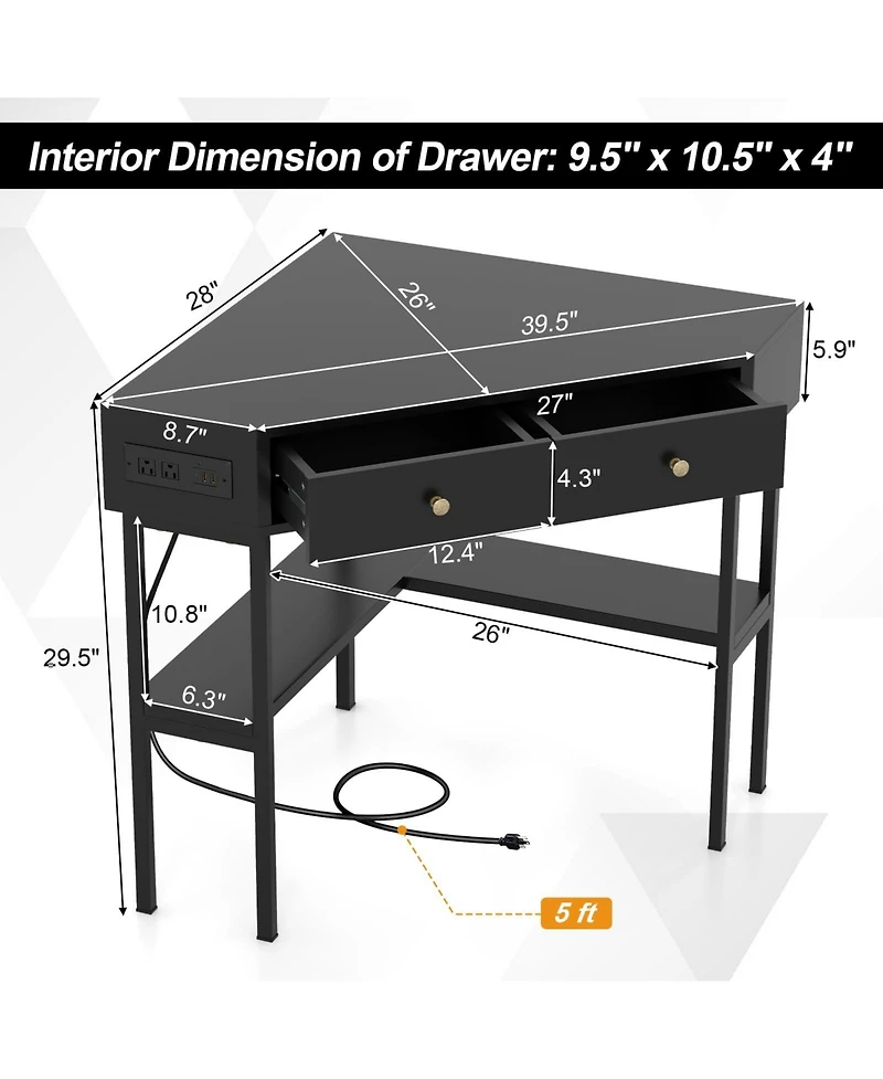 Mecale Space Saving Corner Computer Desk with 2 Large Drawers
