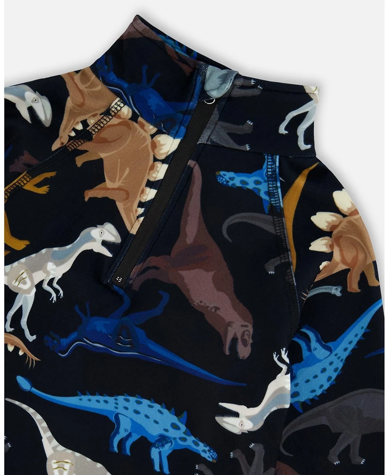 Deux par Big Boys Two-Piece Thermal Underwear Seat Black Dinosaur Print