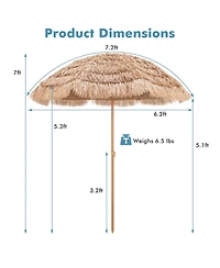 Mecale 7.2 Feet Patio Thatched Tiki Umbrella Hawaiian Hula Beach Umbrella