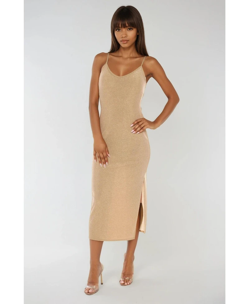 Bebe Women's Milan Metallic Bodycon Maxi Dress