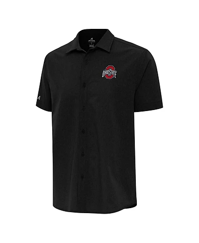 Antigua Men's Black Ohio State Buckeyes Activate Woven Short Sleeve Button-Down Shirt