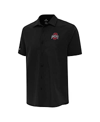 Antigua Men's Black Ohio State Buckeyes Activate Woven Short Sleeve Button-Down Shirt