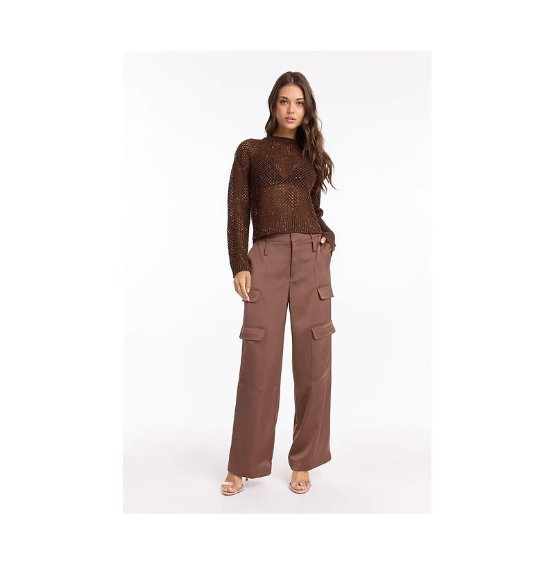 The Noli Shop Women's Lucie Sequin Crochet Top - Espresso