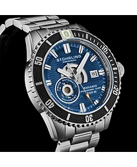 Stuhrling 1013 Men s Automatic Watch Swiss Movement Blue Dial Black Bezel Stainless Steel Case and Bracelet 200M Water Resistant Diver Date Window