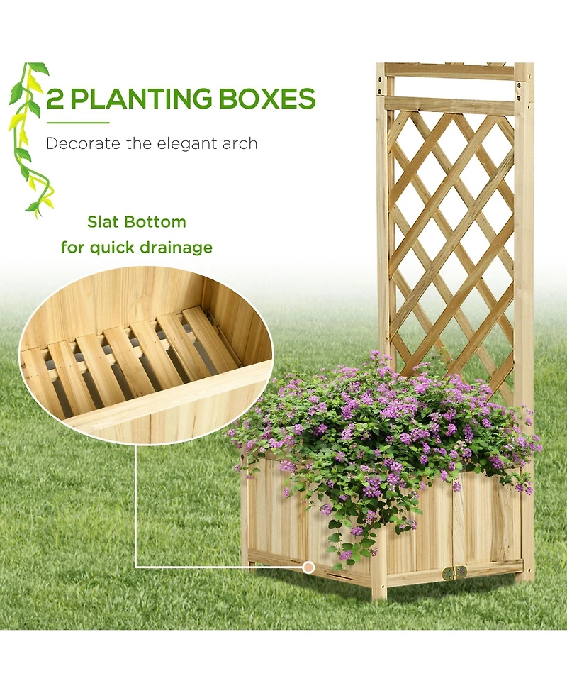 Outsunny 7.5' Garden Arbor Arch Trellis w/ Planters, Great for Wedding