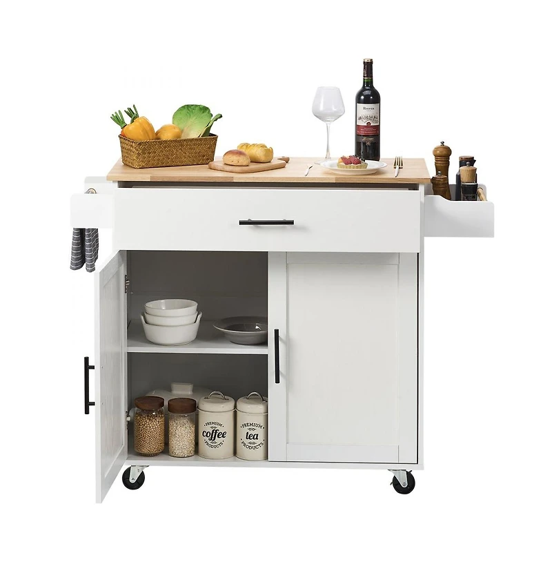 Slickblue Kitchen Cart with Wood Top, Storage Cabinet, Drop Leaf, and Rolling Wheels