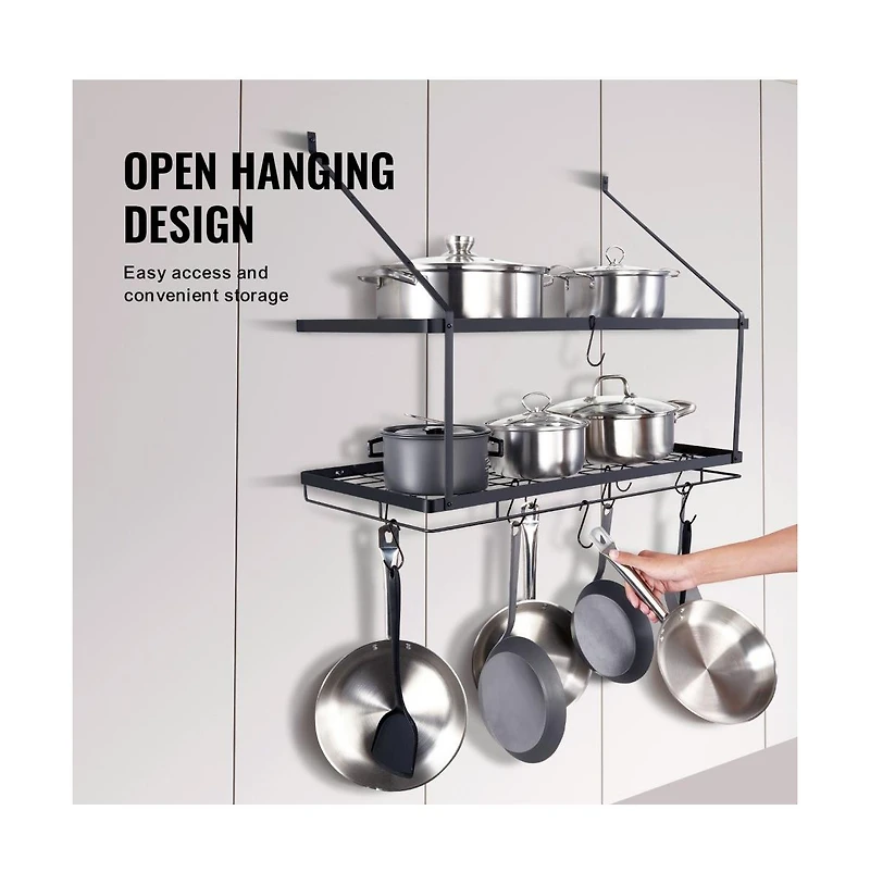 Wall-Mounted Pot Rack with 12 S-Hooks, Holds 55 lb for Cookware and Utensils