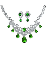 Bling Jewelry Art Deco Jewelry Set Large Teardrop Cz V Collar Necklace and Earrings