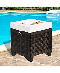 2PCS Patio Rattan Ottoman Cushioned Seat