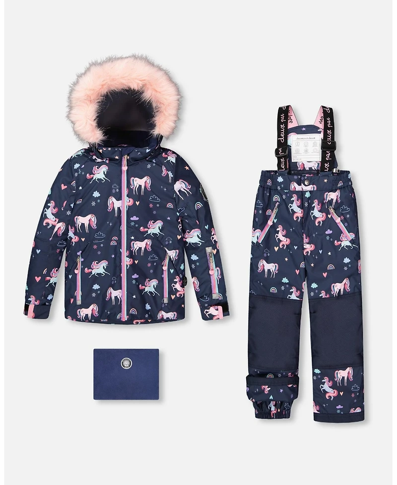 Deux par Toddler Girls Two-Piece Play Snowsuit Navy Unicorn Print - Toddler|Child