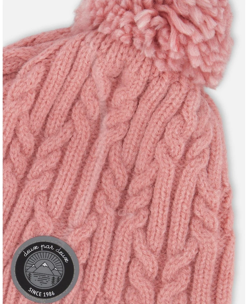 Deux par Girl Lined Winter Hat with Pompom Dusty Pink - Toddler|Child