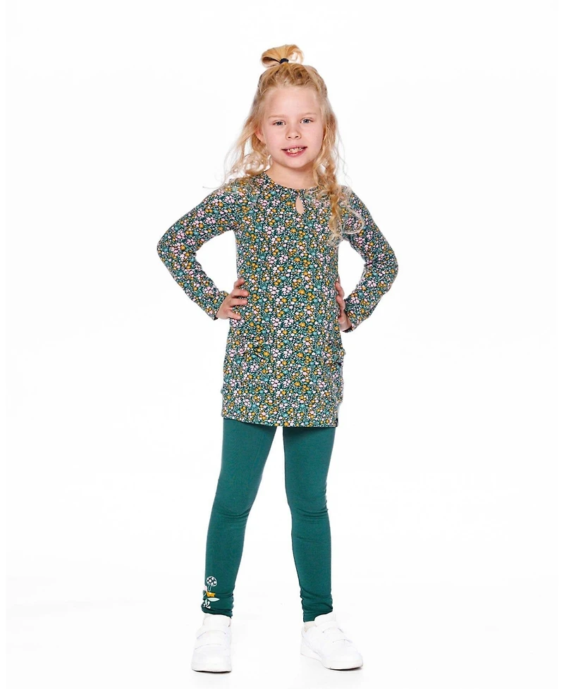 Deux par Big Girls Jersey Tunic Green with Floral Print