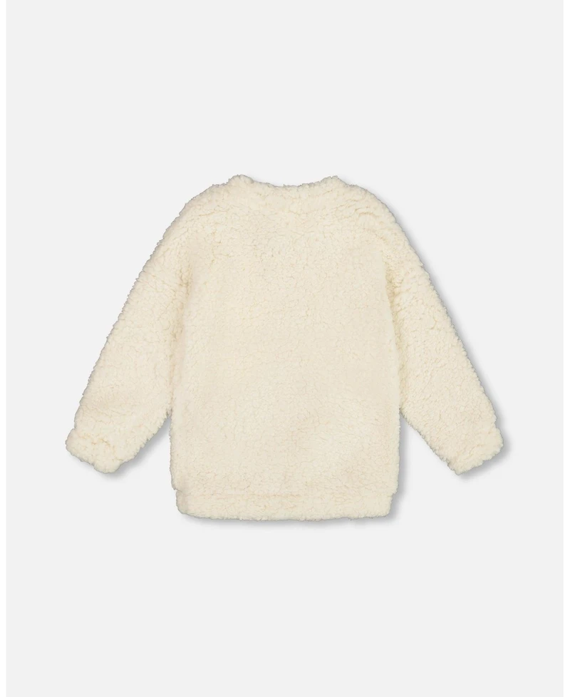 Deux par Big Girls Plush Tunic Off-White with Bear Pocket