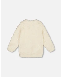 Deux par Big Girls Plush Tunic Off-White with Bear Pocket