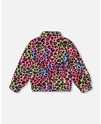 Deux par Girl Faux Fur Zipped Jacket Multicolor Leopard