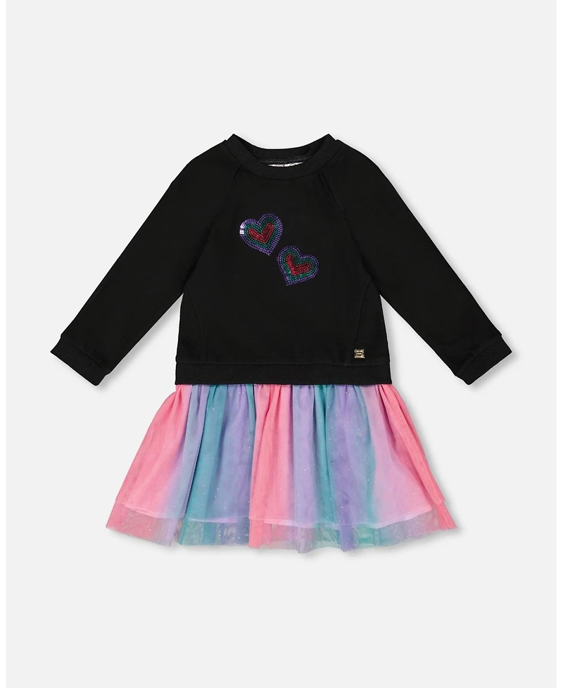 Deux par Little Girls Bi-Material Dress Black with Mesh Skirt - Toddler|Child