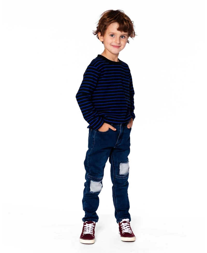 Deux par Boy Long Sleeve Brushed Jersey Striped Tee Black