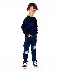 Deux par Boy Long Sleeve Brushed Jersey Striped Tee Black
