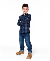 Deux par Boy Long Sleeve Flannel Shirt Blue and Brown Plaid - Toddler|Child
