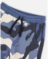 Deux par Boy Fleece Sweatpants with Cargo Pockets Blue Camouflage - Child