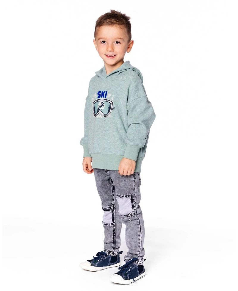 Deux par Boy French Terry Denim Pants with Contrasting Patch
