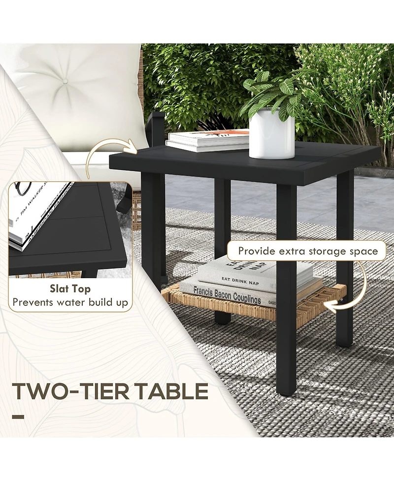 Outsunny 3 Pieces Bistro Set with Rat Rocking Chairs & Table Dark