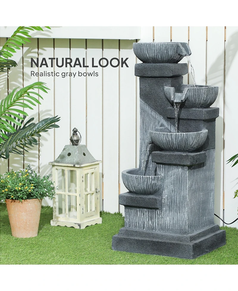 Outsunny 4-Tier 33.5" Outdoor Waterfall Fountain with Led Lights, Pump
