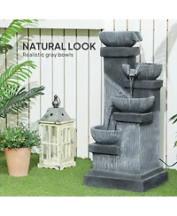 Outsunny 4-Tier 33.5" Outdoor Waterfall Fountain with Led Lights, Pump