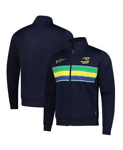 Ayrton Men's and Women's Senna Navy F1 Retro Stripe Full-Zip Jacket
