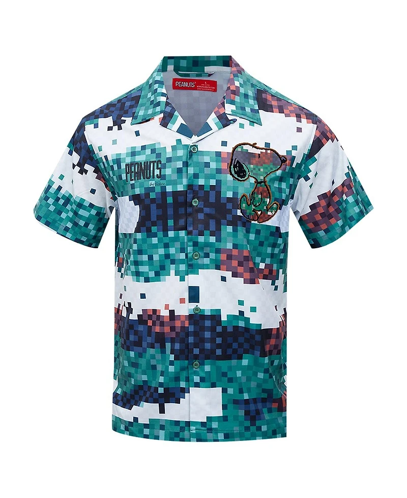 Freeze Max Men's Green Peanuts Snoopy Pixel Camo Button-Up Shirt