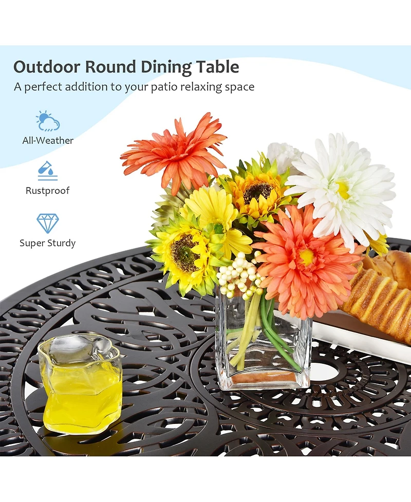Gymax 36'' Outdoor Round Dining Table Cast Aluminum Patio Bistro Table w/ Umbrella Pole