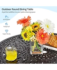 Gymax 36'' Outdoor Round Dining Table Cast Aluminum Patio Bistro Table w/ Umbrella Pole