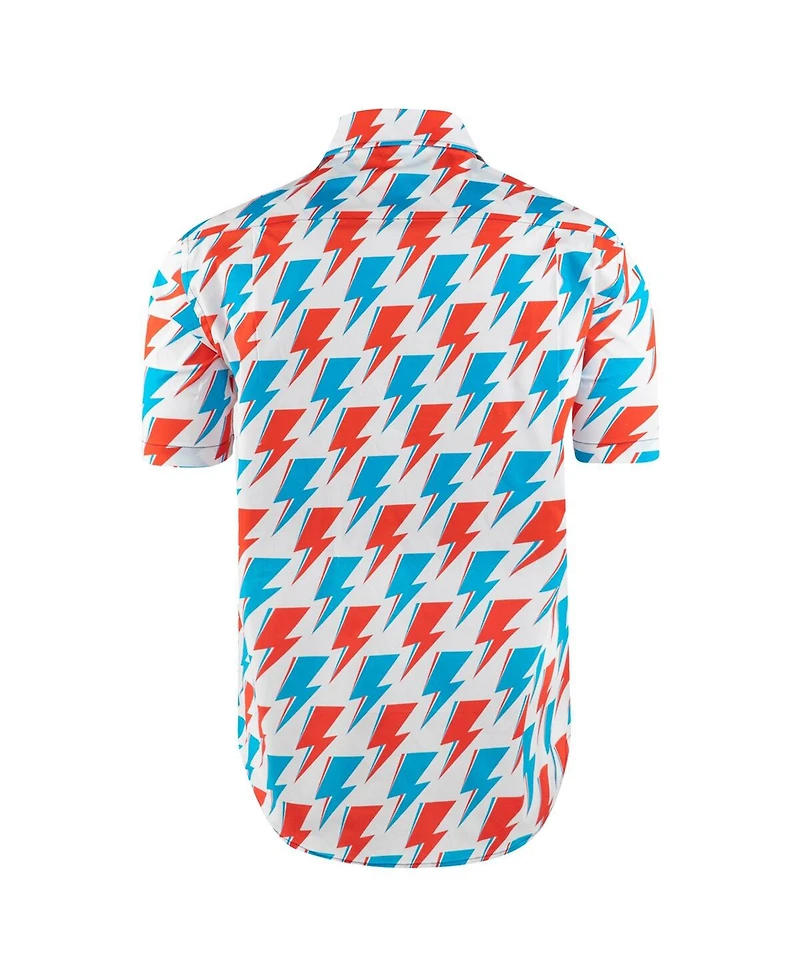 Section 119 Men's White David Bowie Red and Blue Bolt Button-Down Shirt