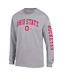 Champion Men's Heather Gray Ohio State Buckeyes Arch Over Logo 2-Hit Long Sleeve T-Shirt