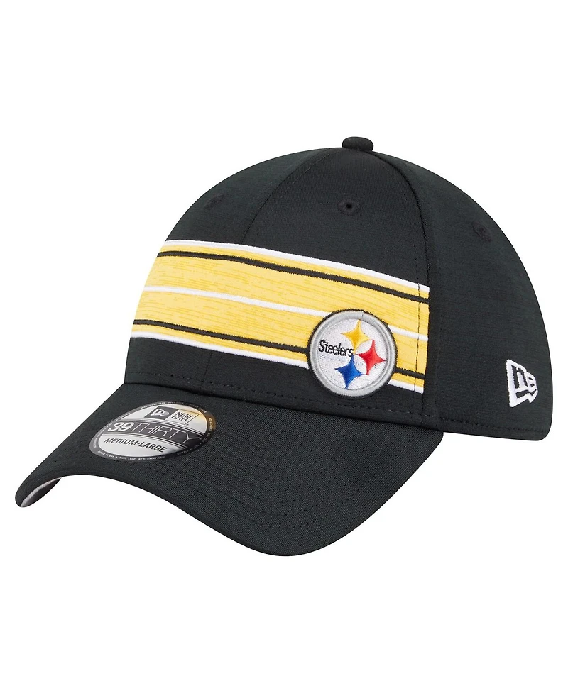 New Era Men's Black Pittsburgh Steelers Stripes 39THIRTY Flex Hat