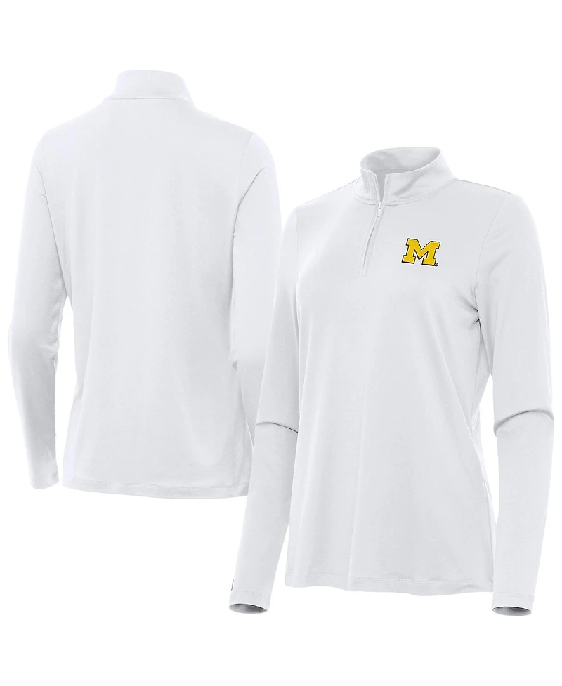 Antigua Women's White Michigan Wolverines Reprocess Quarter-Zip Sweatshirt