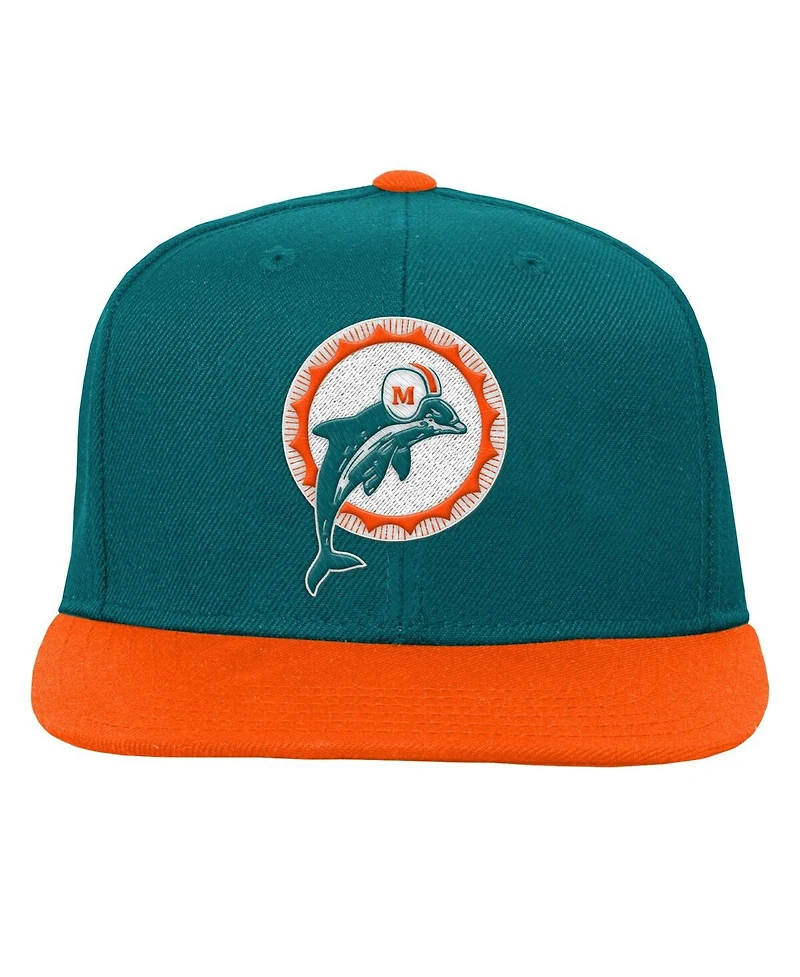 Mitchell & Ness Big Boys and Girls Aqua Miami Dolphins Team Two-Tone Snapback Hat