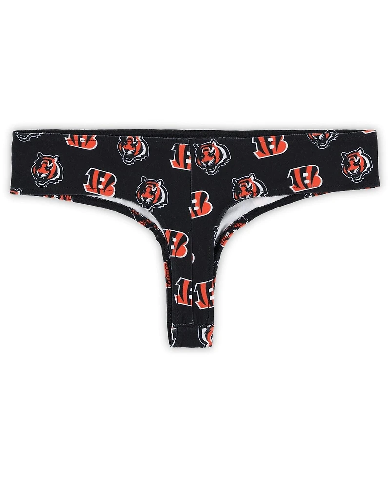 Concepts Sport Women's Black Cincinnati Bengals Record Allover Print Knit Thong
