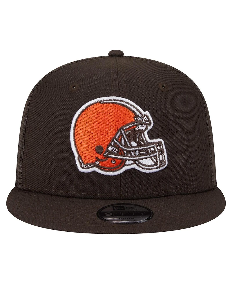 New Era Big Boys and Girls Brown Cleveland Browns Main Trucker 9FIFTY Snapback Hat