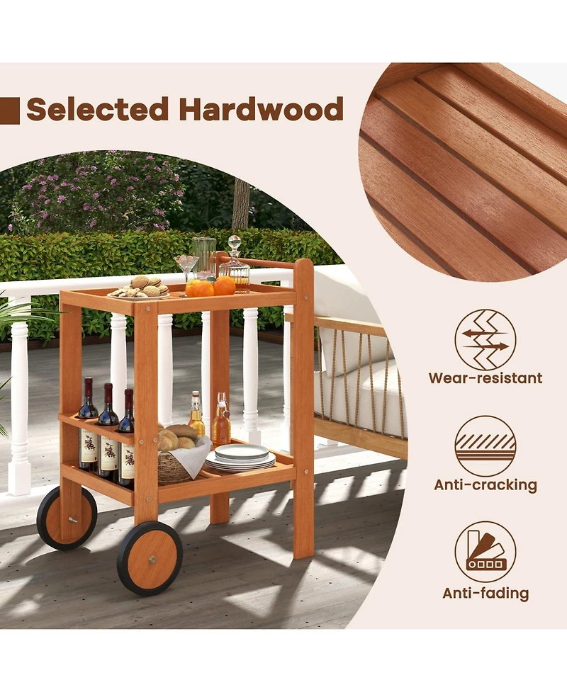 Mecale 2 Tier Rolling Serving Cart with Wine Bottle Holders and 2 Rubber Wheels