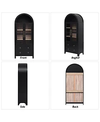 Casainc 71" Tall Arched Kitchen Pantry Cabinet with Glass Doors, Adjustable Shelves & 2 Large Drawers
